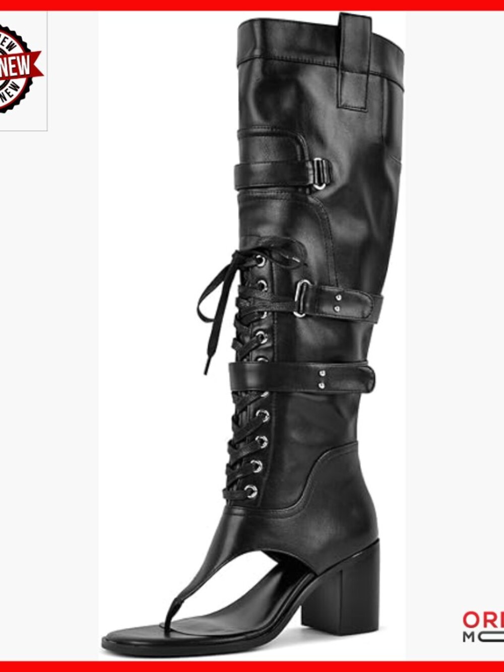 Women's Chunky Heel Strappy Knee High Sandals 3.9 Inch Block Heels